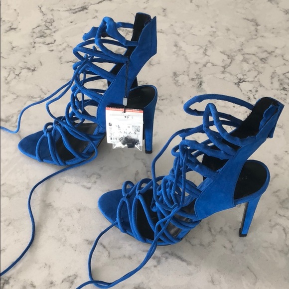 Zara royal blue laced high heels - Picture 2 of 10